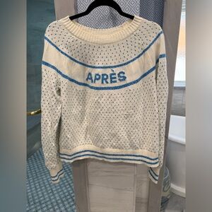 Womens lands end the drifter apres ski blue and white sweater medium